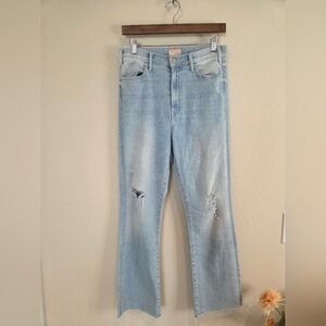 MOTHER Sky Blue Distressed Wide Leg Jeans